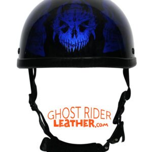 Novelty Motorcycle Helmet - Gloss Blue Horned Skeletons - H401-D5-BLUE-DL