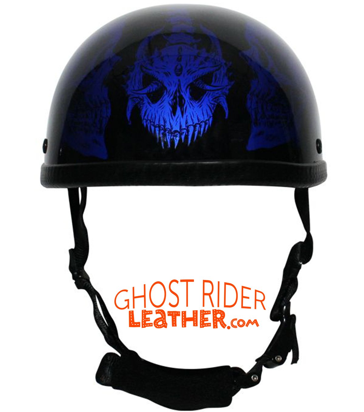Novelty Motorcycle Helmet - Gloss Blue Horned Skeletons - H401-D5-BLUE-DL