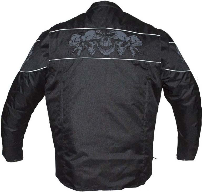 Textile Motorcycle Jacket - Reflective Skulls - Up To 64 - Concealed Carry Pockets - MJ825-CC-DL