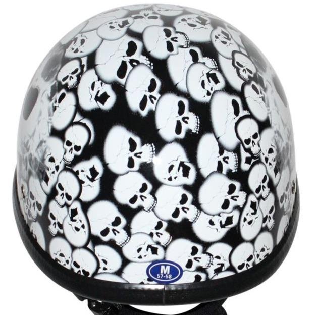 Novelty Motorcycle Helmet - White Skull Boneyard - Shorty - H6401-WHITE-DL