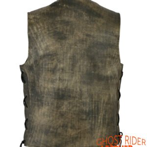 Leather Motorcycle Vest - Men's - Antique Brown - Up To Size 8XL - Side Laces - Big and Tall - DS107-DS