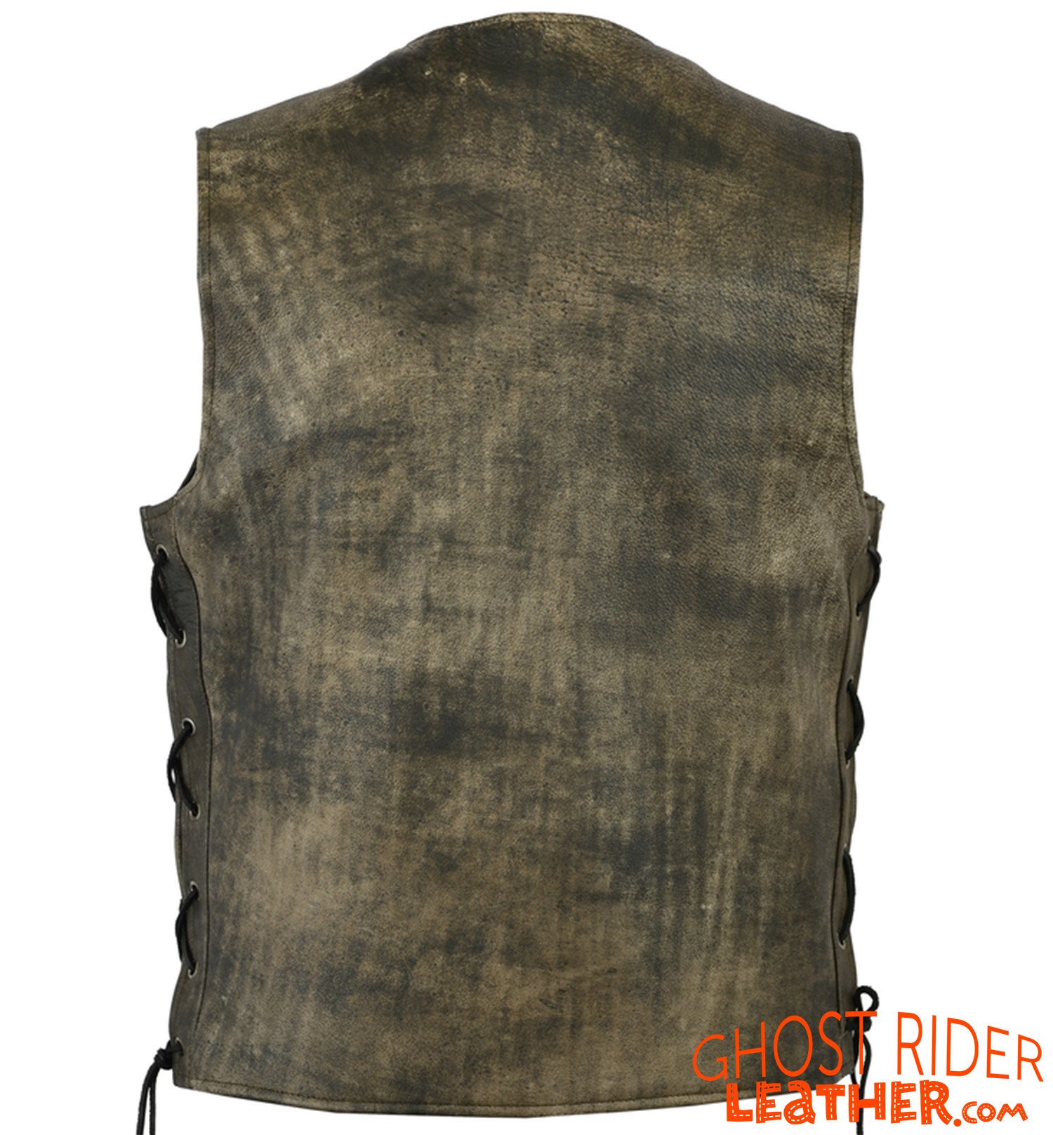 Leather Motorcycle Vest - Men's - Antique Brown - Up To Size 8XL - Side Laces - Big and Tall - DS107-DS