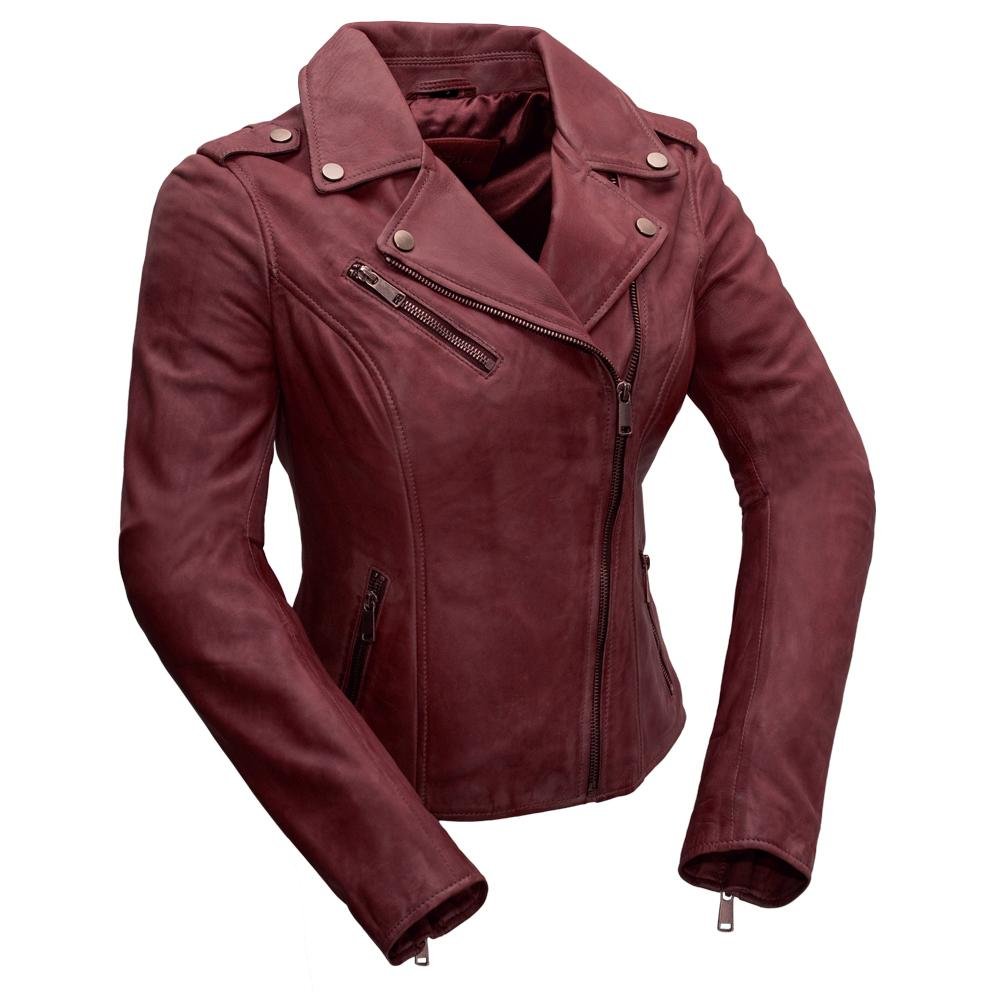 Leather Motorcycle Jacket - Women's - Sangria or Autumn - Harper - WBL1393-WB