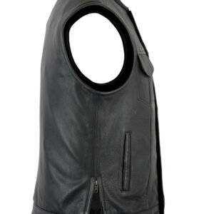 Leather Motorcycle Vest - Men's - Gun Pockets - 10" Zipper - Up To 12XL - RC187-DS