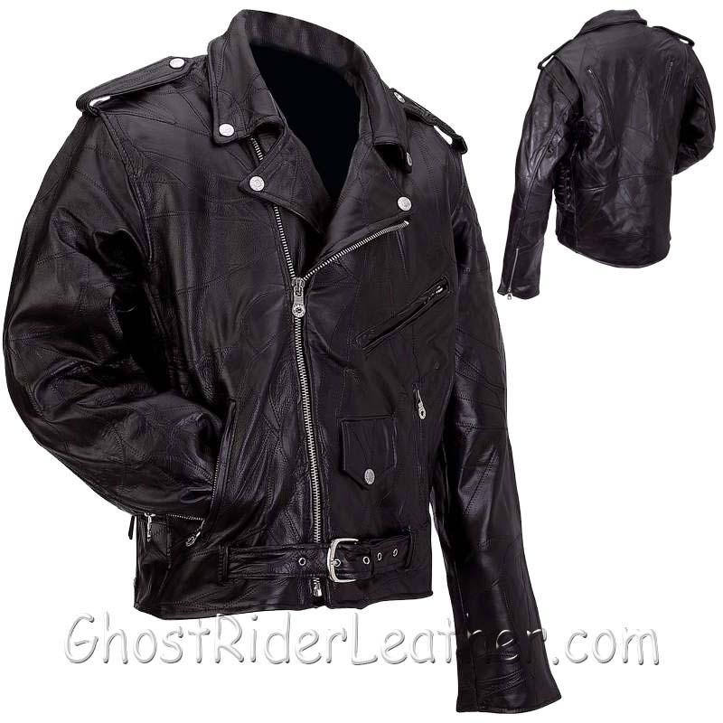 Men's Patchwork Leather Motorcycle Jacket - Big Sizes - SKU GFMOT3X-7X-BN