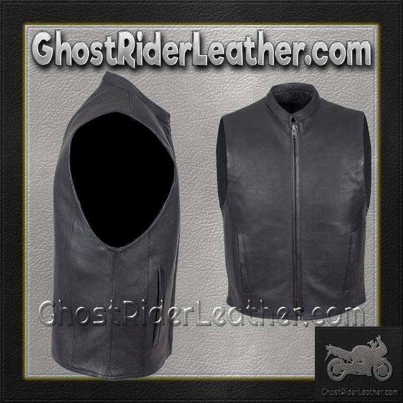 Mens Leather Motorcycle Club Vest with Zipper Front / SKU MV8001-DL