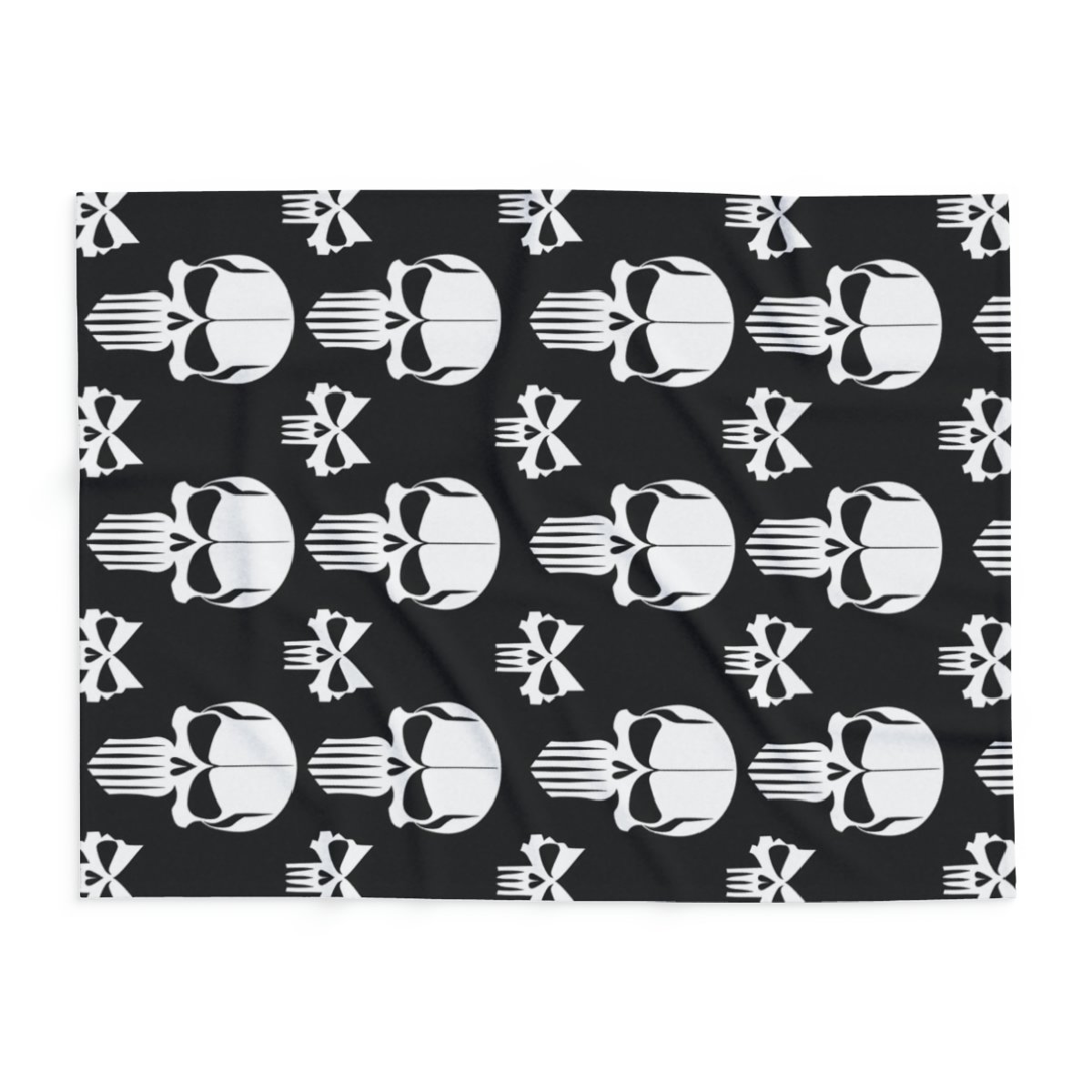 White Skulls on Black - 3 Different Sizes - Arctic Fleece Blanket