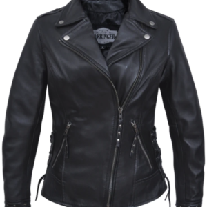 Leather Motorcycle Jacket - Women's - Studs - Lambskin - Lacing - 6827-00-UN