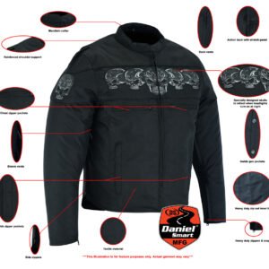 Textile Motorcycle Jacket - Men's - Reflective Skulls - Up To 6XL - Concealed Carry Pockets - DS600-DS