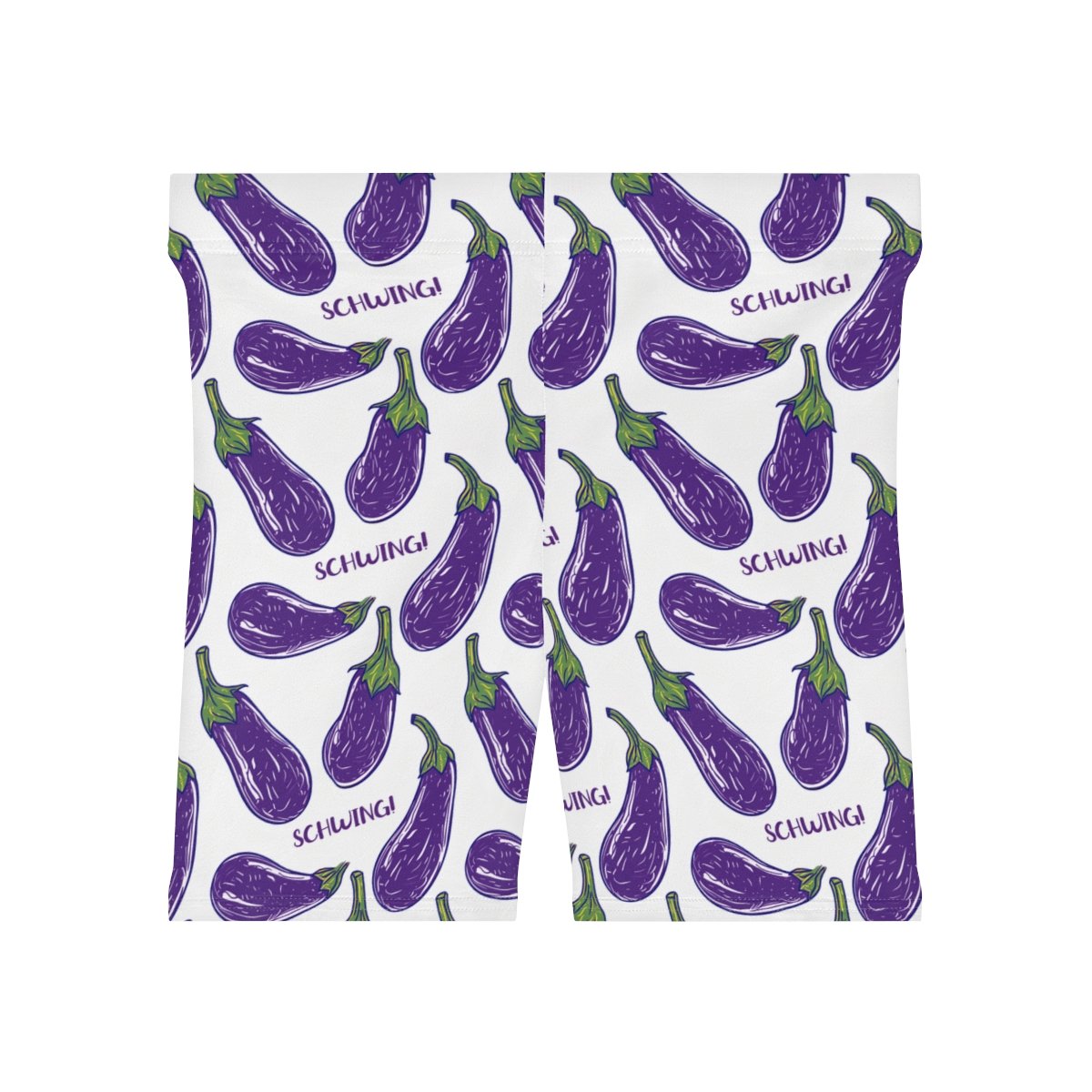 Doodle Eggplant Emoji - Purple Green on White - Text Schwing - Women's Biker Shorts