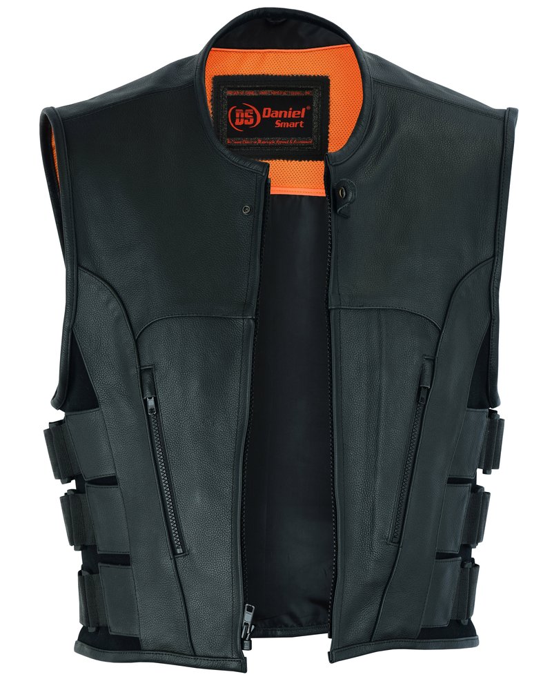 Leather Motorcycle Vest - Men's - Updated SWAT Team - Up To 8XL - DS007-DS