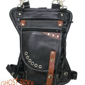 Leather Thigh Bag - Gun Pocket - Black - Touch of Brown - Motorcycle - AC1029-11-BRN2T-DL