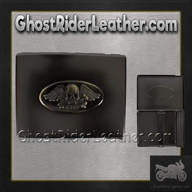 Metal Cigarette Case - Skull and Wings Design - Biker Gift Ideas - CG8-DL