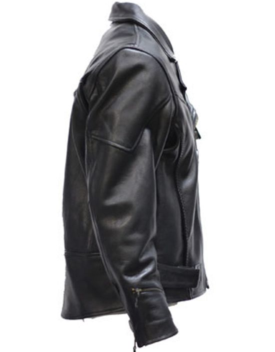 Mens Braided Pistol Pete Premium Leather Motorcycle Jacket - SKU MJ708-DL