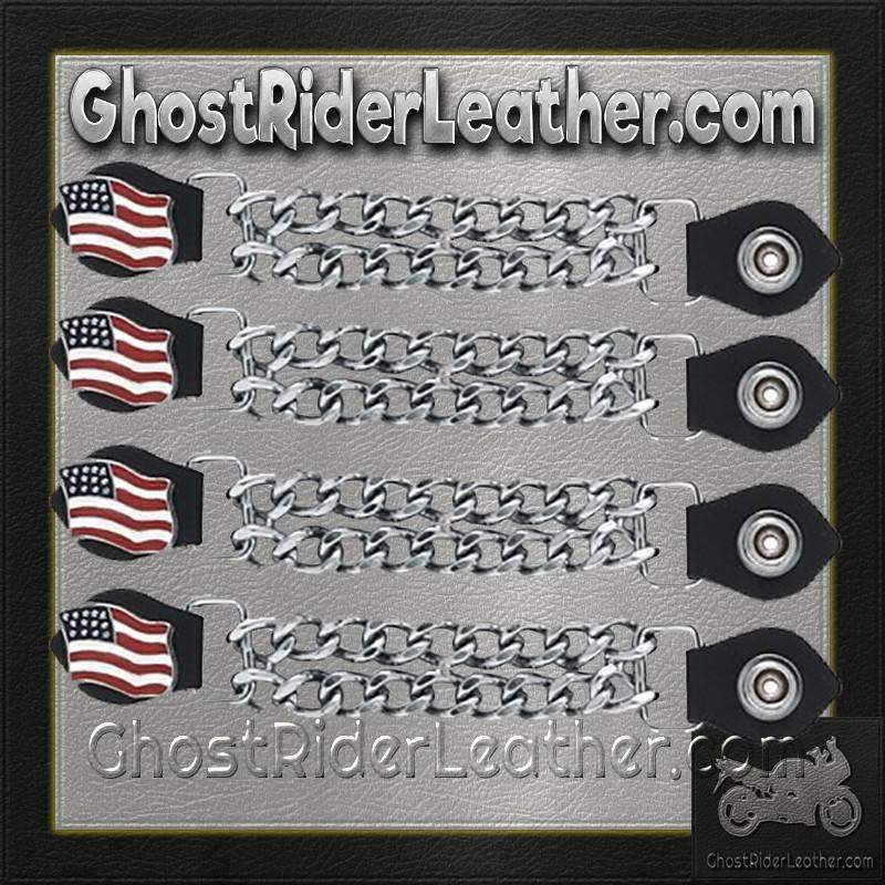 Set of Four USA Flag Vest Extenders with Chrome Chain - AC1058-DL