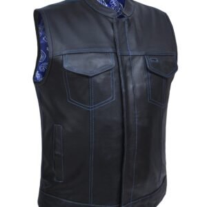 Leather Motorcycle Vest - Men's - Up To 8XL - Blue Paisley Liner - 6665-03-UN