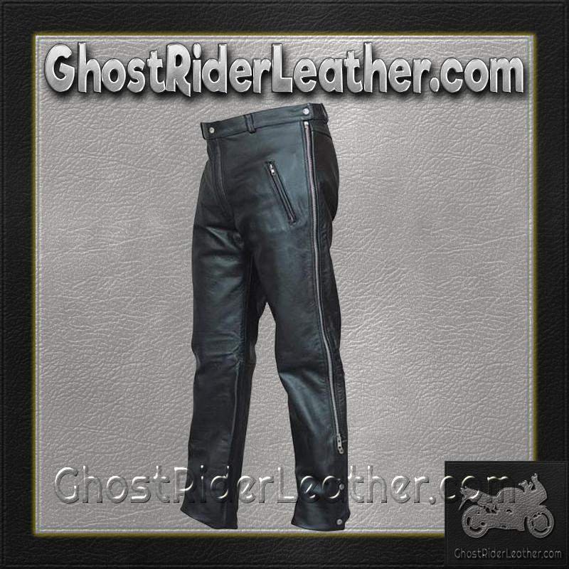Leather Chap Pants - Men's - Zipper Pockets - Motorcycle - AL2510-AL