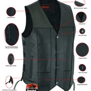 Leather Motorcycle Vest - Men's - 10 Pockets - Utility - Up To 8XL - DS100-DS