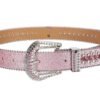 Unisex Rhinestone Bling Belt - Pink and Silver - Skulls - Rhinestones - Faux Leather - FBL23-DL