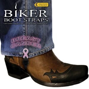 Dealer Leather Pair of Biker Boot Straps - 4 Inch - Breast Cancer Ribbon - Motorcycle - BBS-BC4-DS
