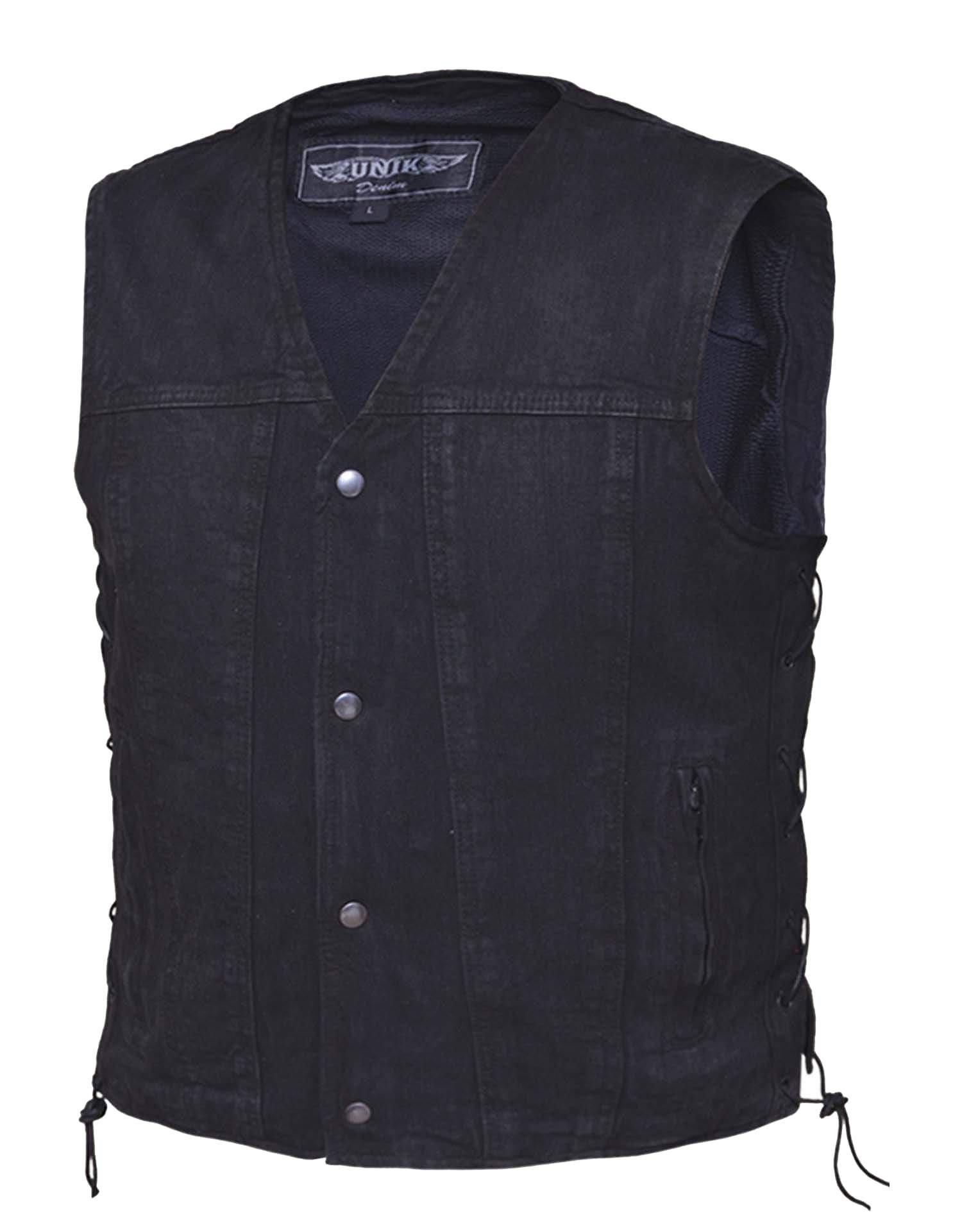 Men's Black Denim Vest With Side Laces - SKU DM2611-BK-UN