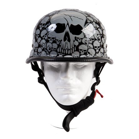 Novelty Motorcycle Helmet - Gray Skull Boneyard - German - H5402-GREY-DL