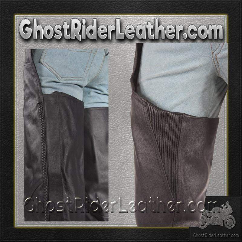 Braided Leather Chaps With Thigh Stretch for Men or Women - C336-04-DL