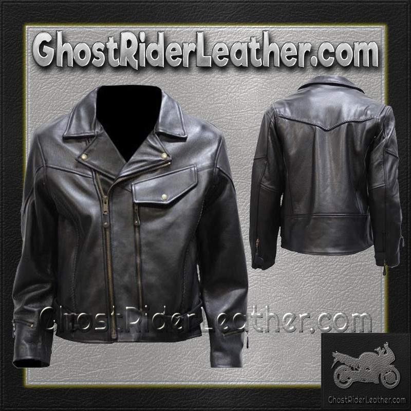 Men's Braided Pistol Pete Leather Motorcycle Jacket - SKU MJ708-SS-DL