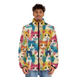 Colorful Cats - Multiple Colors - Men's Puffer Jacket (AOP)