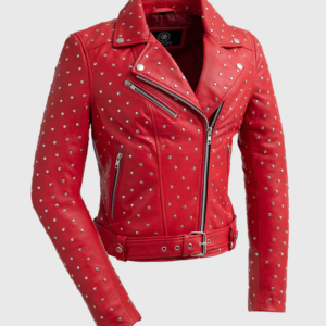 Red Leather Motorcycle Jacket - Women's - Handcrafted Studs - Claudia - WBL1723-RED-FM