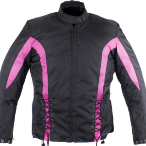 Ladies Textile Racing Jacket In Black and Pink - SKU LJ266-CCN-PINK-DL