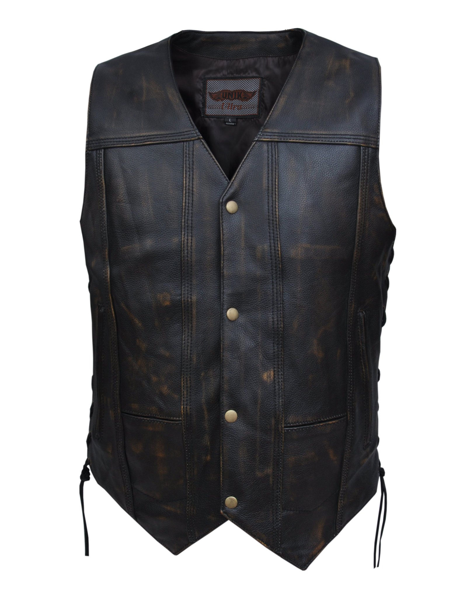 Leather Motorcycle Vest - Men's - Ten Pocket - Nevada Brown - 2632-ABR-UN