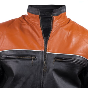 Leather Motorcycle Jacket - Men's -  Orange and Black - MJ780-ORG-DL