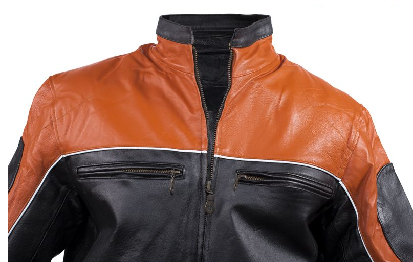 Leather Motorcycle Jacket - Men's -  Orange and Black - MJ780-ORG-DL