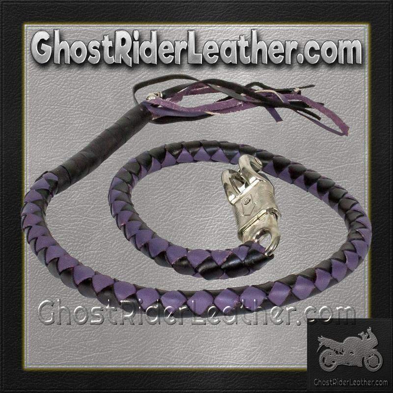 Get Back Whip in Black and Purple Leather - Motorcycle Accessories - SKU GRL-GBW10-11-DL