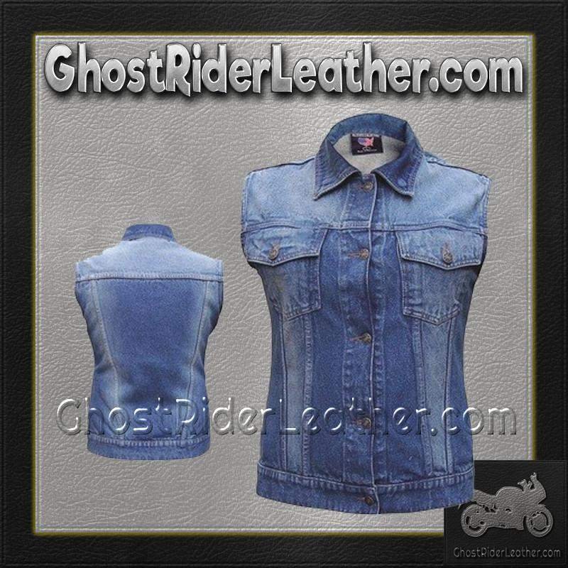 Women's Blue Denim Vest with Rub Off Front and Back - AL2991-AL