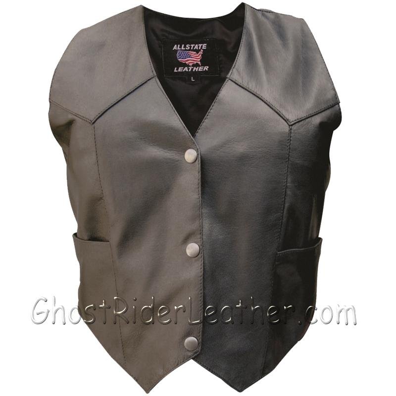 Leather Motorcycle Vest - Women's - Snap Front Closure - AL2300-AL