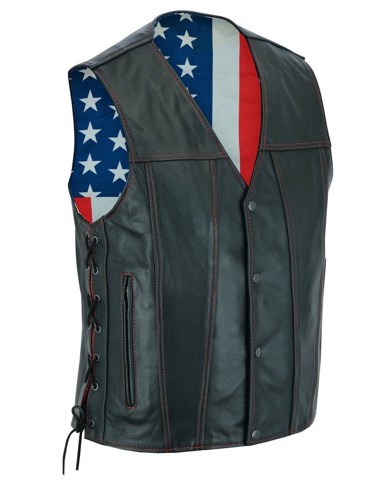 Leather Motorcycle Vest - Men's - Honor Ride - USA Flag Liner - Up To 8XL - DS156-DS