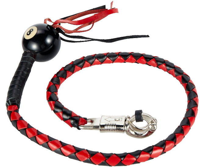 Get Back Whip - Black and Red Leather - With 8 Ball - 42 Inches - SKU GBW6-BALL8-DL