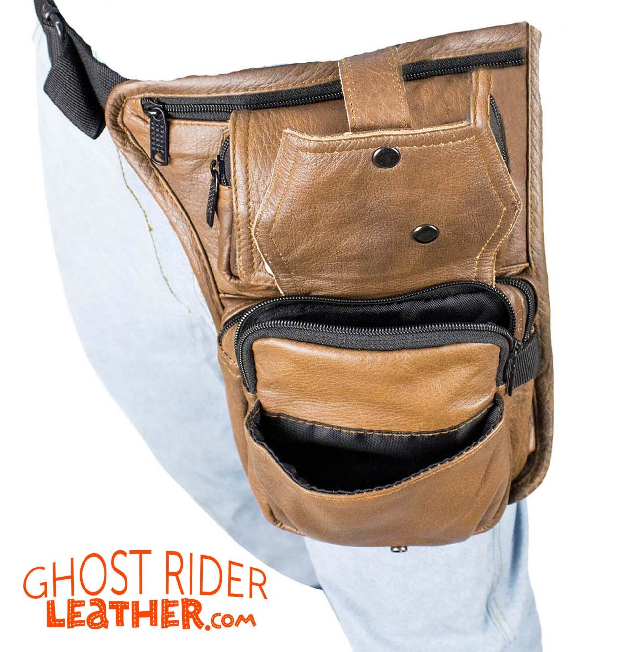 Leather Thigh Bag - Gun Pocket - Brown - Motorcycle - AC1025-BRN-DL