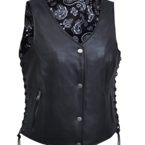 Leather Vest - Women's - Black Paisley Lining - Side Laces - 6890-00-UN