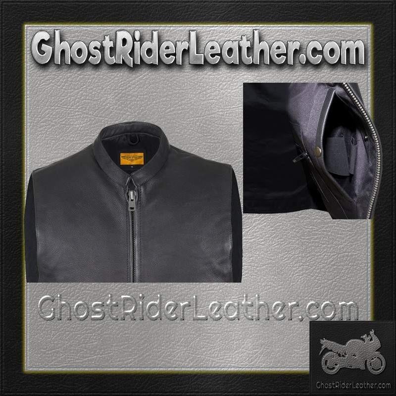 Mens Leather Motorcycle Club Vest with Zipper Front / SKU MV8001-DL