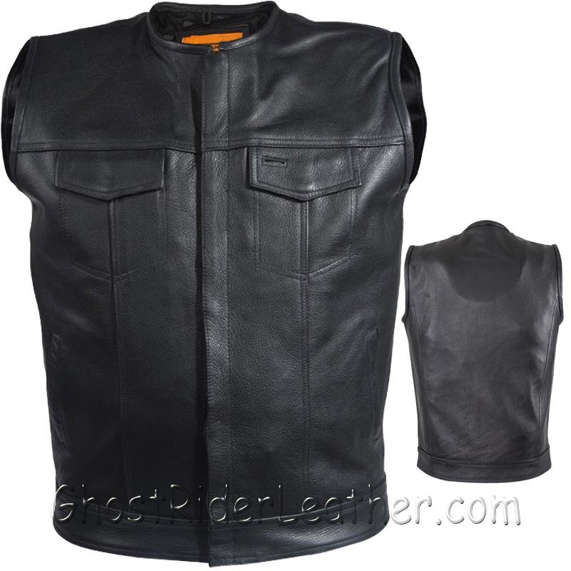 Leather Motorcycle Vest - Men's - Club - Short Collar - MV8007-DL