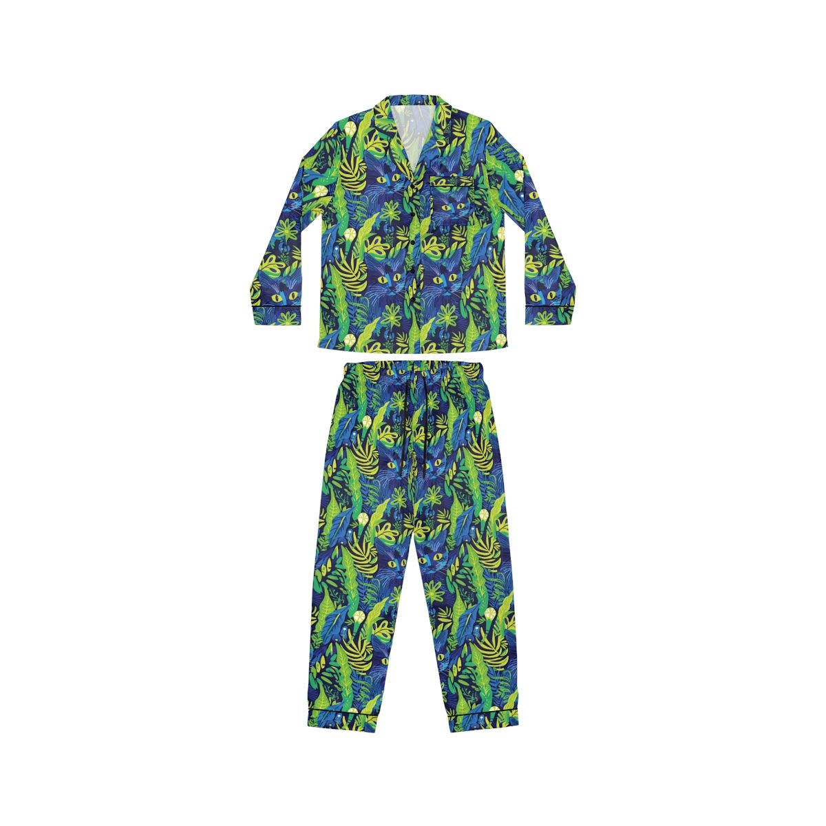 Cat Hiding in the Plants - Blues Greens Yellow - Multiple Colors - Women's Satin Pajamas - PJs Cat Hiding in the Plants - Blues Greens Yellow - Multiple Colors - Women's Satin Pajamas - PJs