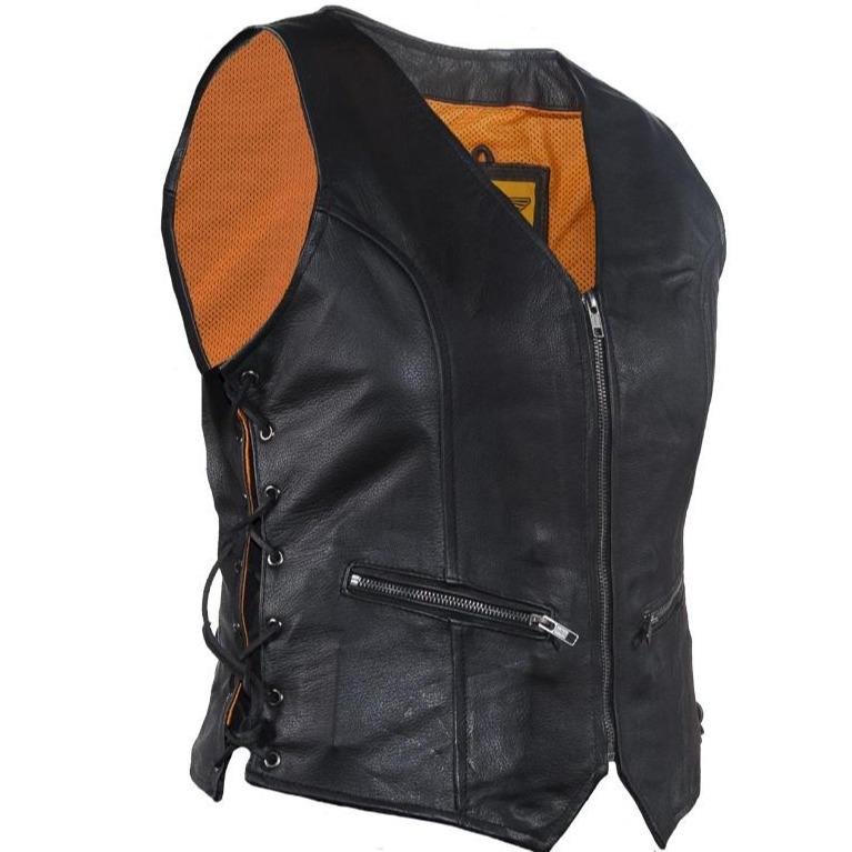 Women's Leather Vest with Side Laces and Concealed Carry Pocket - SKU LV8509-DL