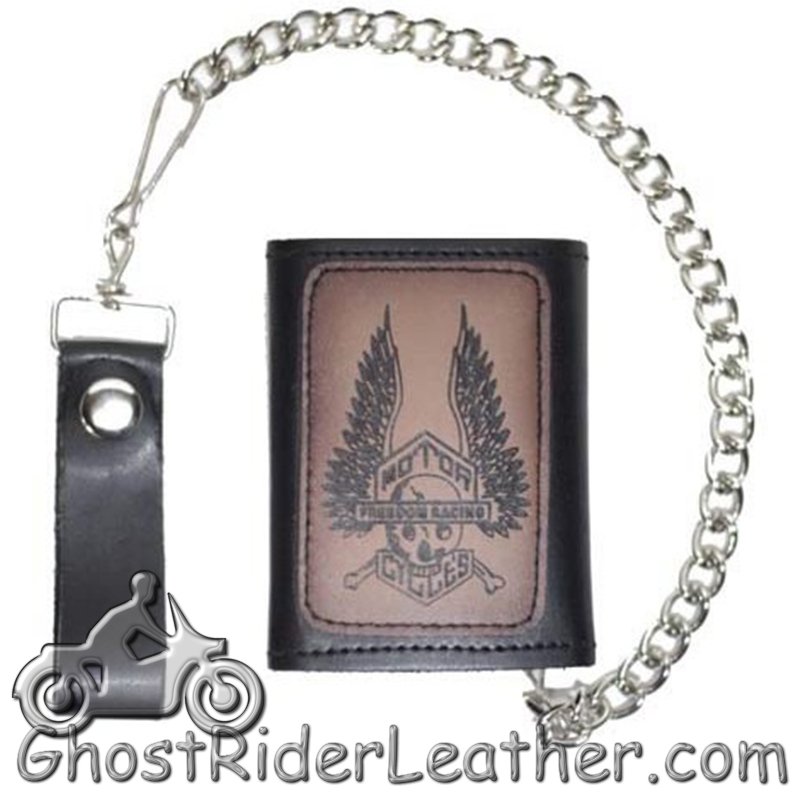 Leather Chain Wallet - 4 Inch Tri-Fold - Skeleton Style - AC55-SKELETON-DL