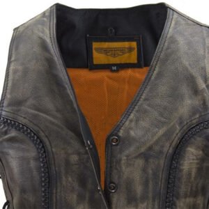 Leather Motorcycle Vest - Women's - Distressed Brown - Longer - LV221-12-LONG-DL