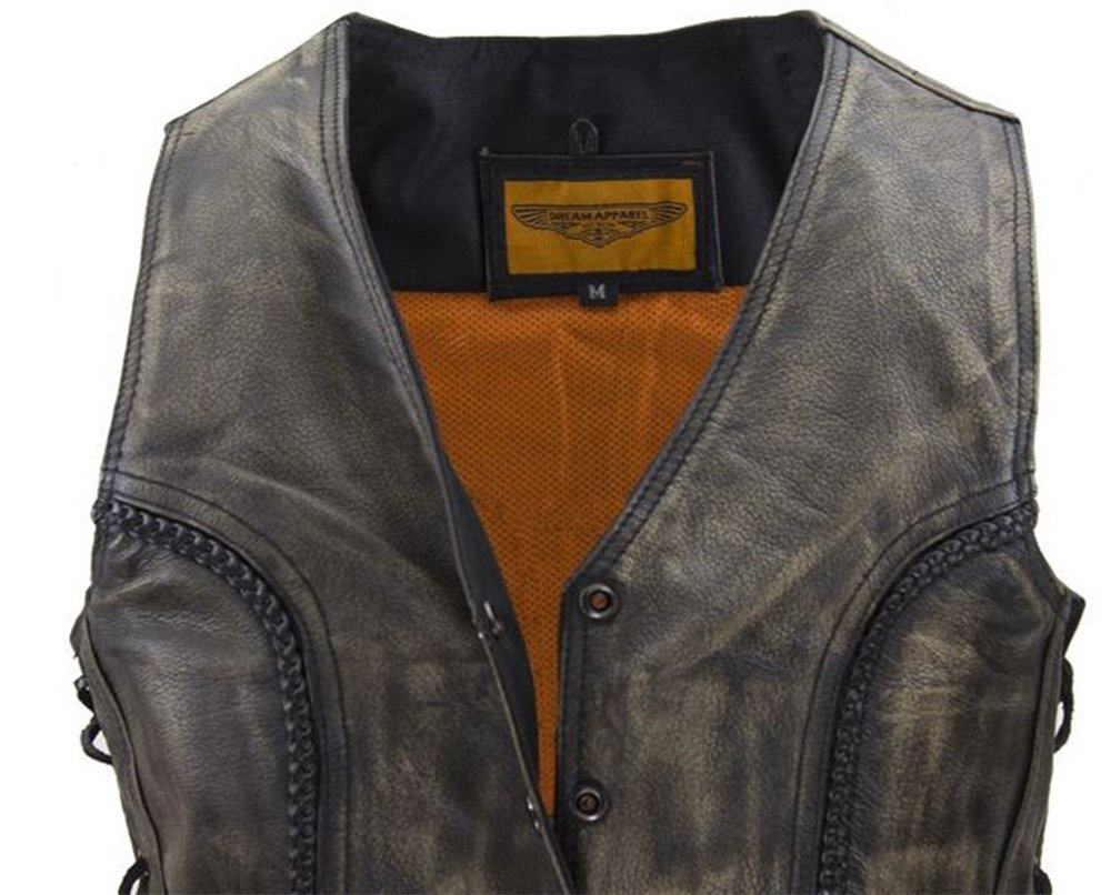 Leather Motorcycle Vest - Women's - Distressed Brown - Longer - LV221-12-LONG-DL