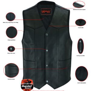 Leather Motorcycle Vest - Men's - Gun Pockets - Up To 9XL - DS110-DS