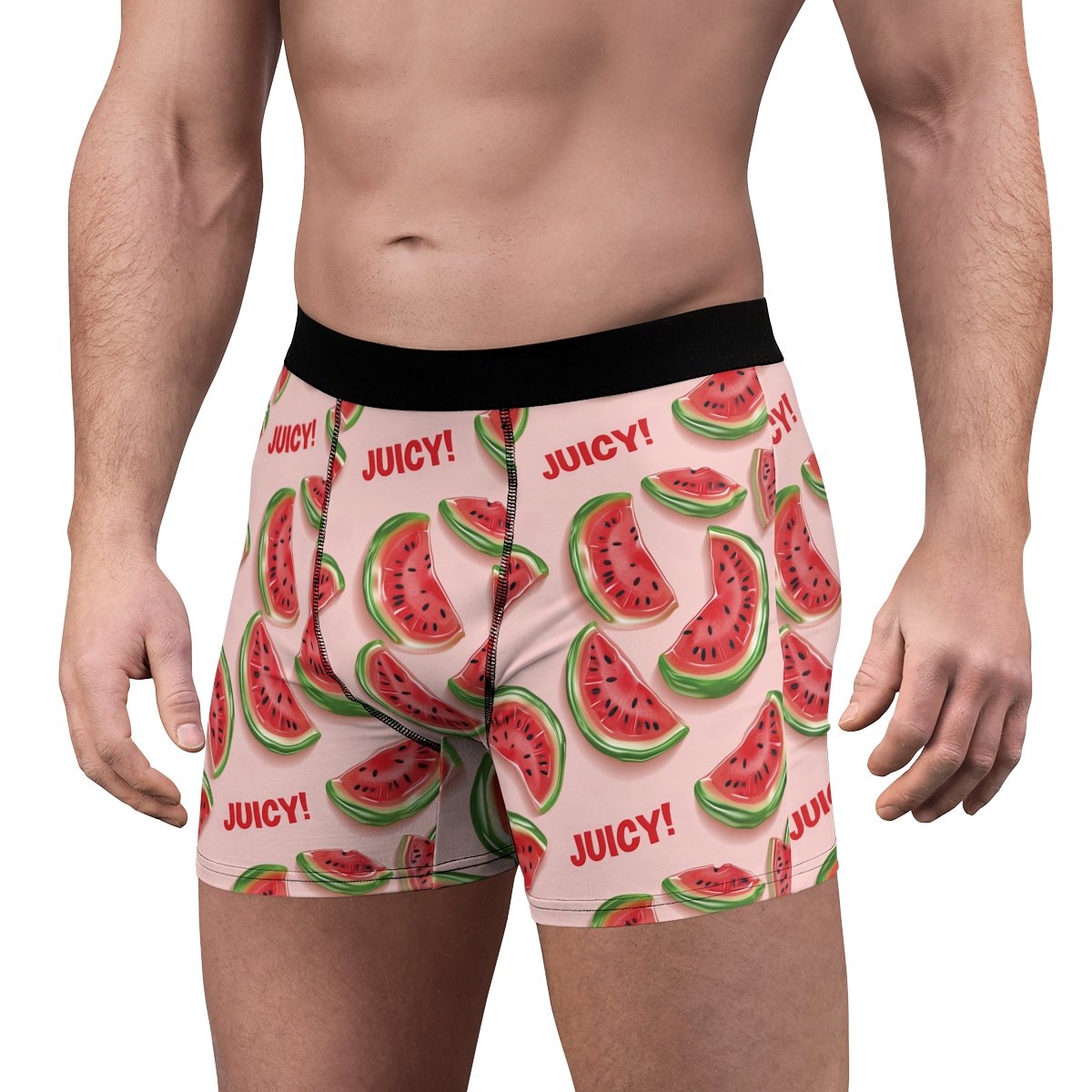 Watermelon Candy Slices - Red Green on Pink - Text Juicy - Men's Boxer Briefs